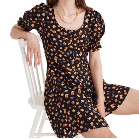 Madewell Smock-Sleeve Button-Front Mini Dress in Happy Hibiscus - Picture 1 of 6